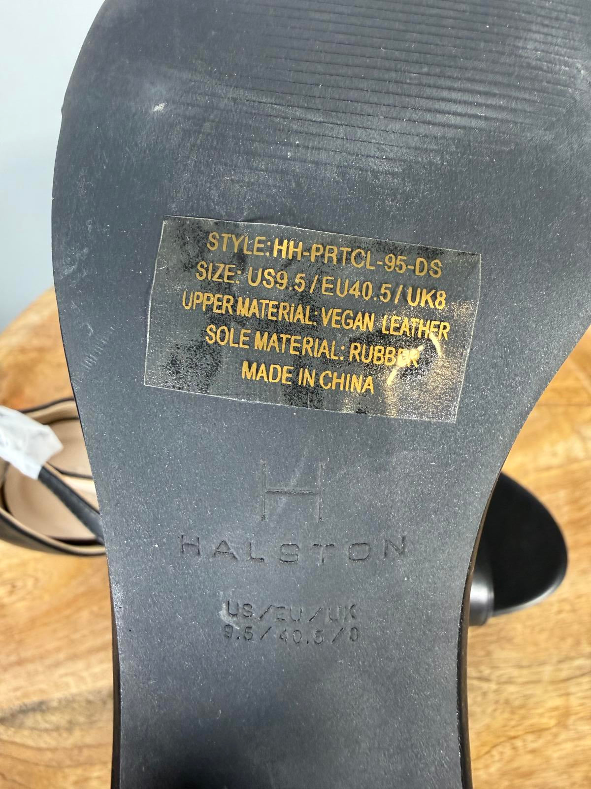 Halston Black Ankle Strap Block Heel Sandals Open Toe Size 9.5 NWB