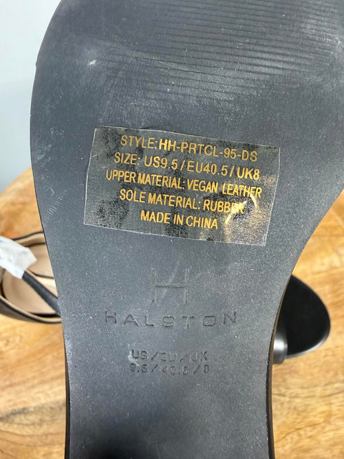 Halston Black Ankle Strap Block Heel Sandals Open Toe Size 9.5 NWB