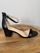 Halston Black Ankle Strap Block Heel Sandals Open Toe Size 9.5 NWB