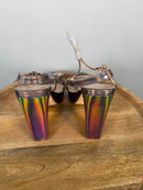 Halston Pewter Iridescent Platform Block Heel Sandals Ankle Strap Size 8.5 NWB
