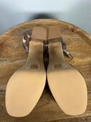 Halston Pewter Iridescent Platform Block Heel Sandals Ankle Strap Size 8.5 NWB