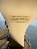 Halston Pewter Iridescent Platform Block Heel Sandals Ankle Strap Size 8.5 NWB