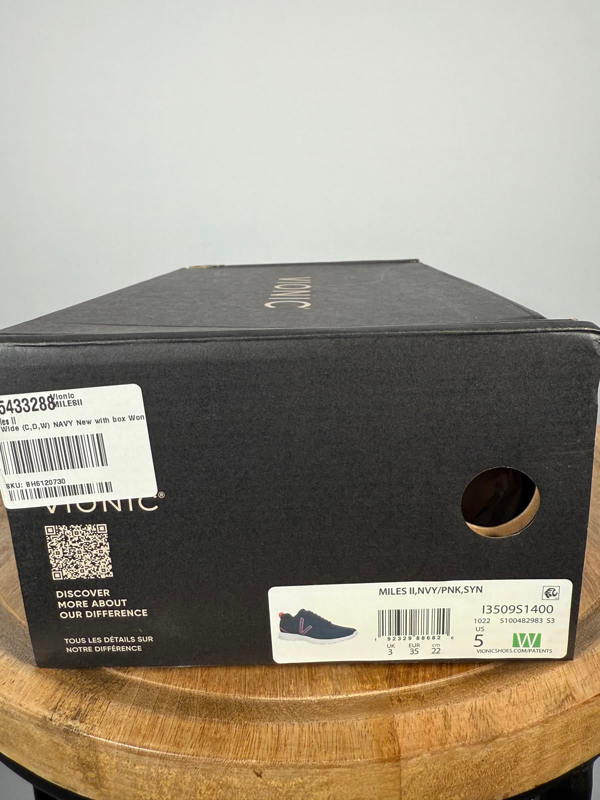 NWB Vionic Miles II Women's Walking Shoes Navy Pink Wide Size 5