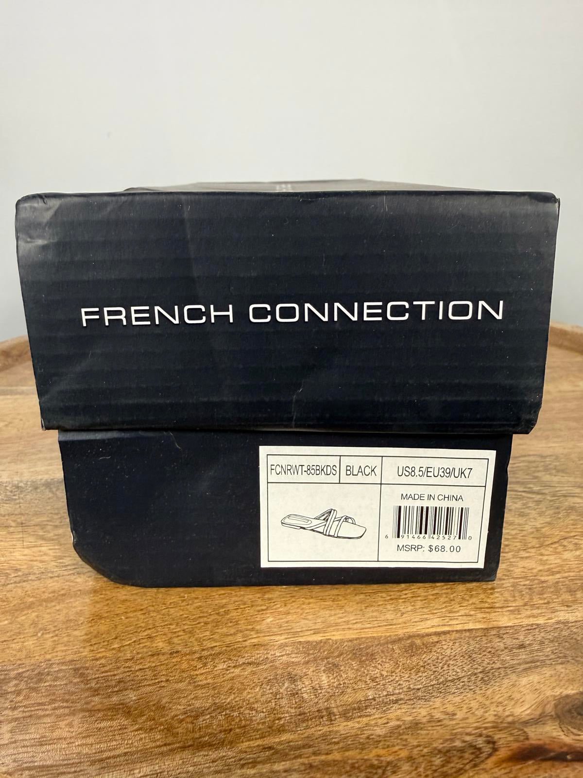 French Connection Black Strappy Flat Sandals Square Toe Slide Women’s US 8.5 NWB