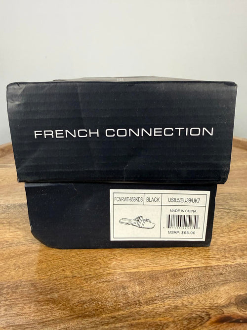 French Connection Black Strappy Flat Sandals Square Toe Slide Women’s US 8.5 NWB