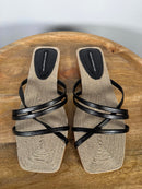 French Connection Black Strappy Flat Sandals Square Toe Slide Women’s US 8.5 NWB
