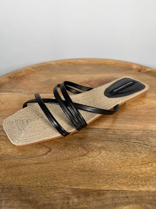 French Connection Black Strappy Flat Sandals Square Toe Slide Women’s US 8.5 NWB