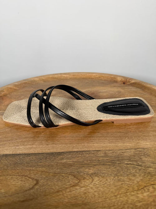 French Connection Black Strappy Flat Sandals Square Toe Slide Women’s US 8.5 NWB