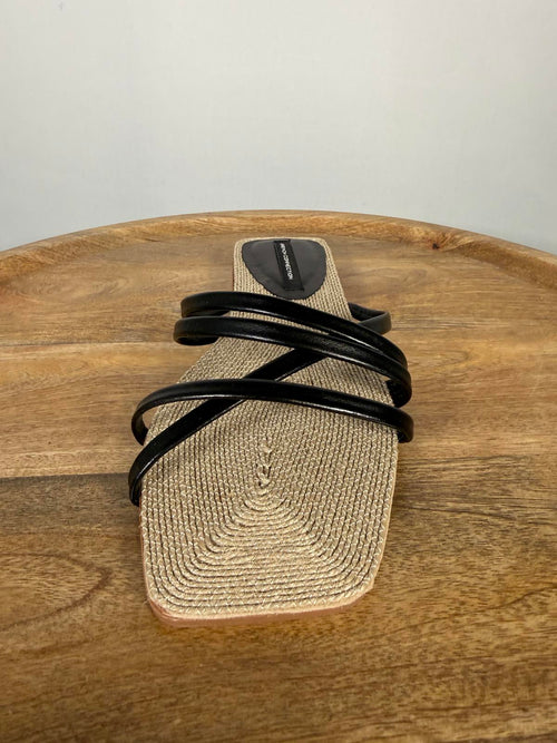 French Connection Black Strappy Flat Sandals Square Toe Slide Women’s US 8.5 NWB