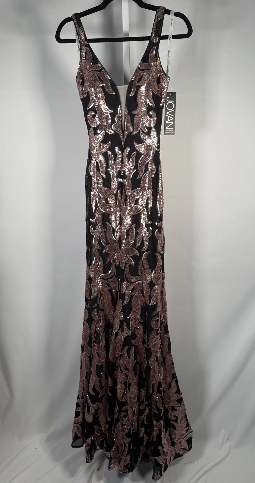 NWT Jovani 3263A Black Rose Sequin Mermaid Gown Size 2 Formal Prom Dress