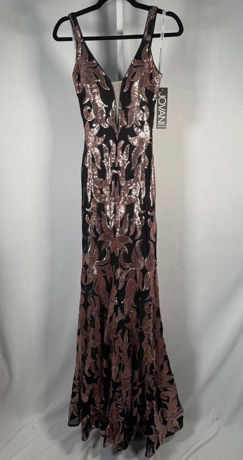 NWT Jovani 3263A Black Rose Sequin Mermaid Gown Size 2 Formal Prom Dress