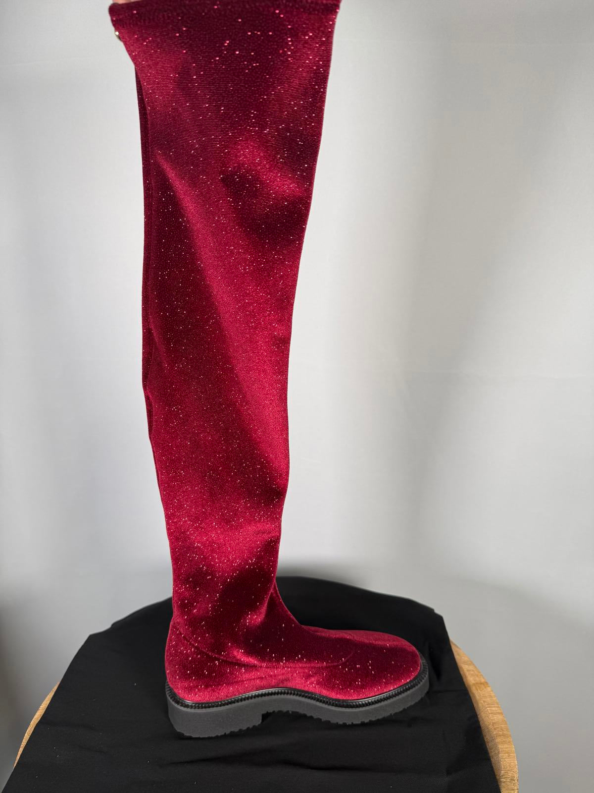 Giuseppe Zanotti Adrienne Bordeaux Velvet OTK Boots EU 34 US 4 Red Designer NWB
