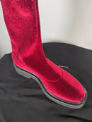 Giuseppe Zanotti Adrienne Bordeaux Velvet OTK Boots EU 34 US 4 Red Designer NWB