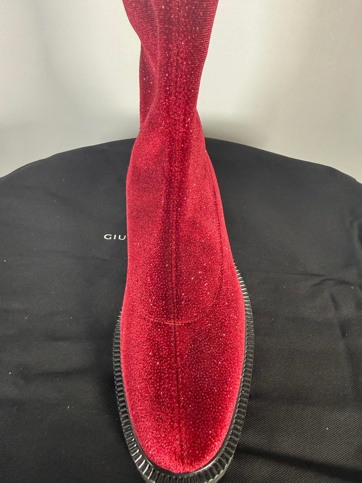 Giuseppe Zanotti Adrienne Bordeaux Velvet OTK Boots EU 34 US 4 Red Designer NWB
