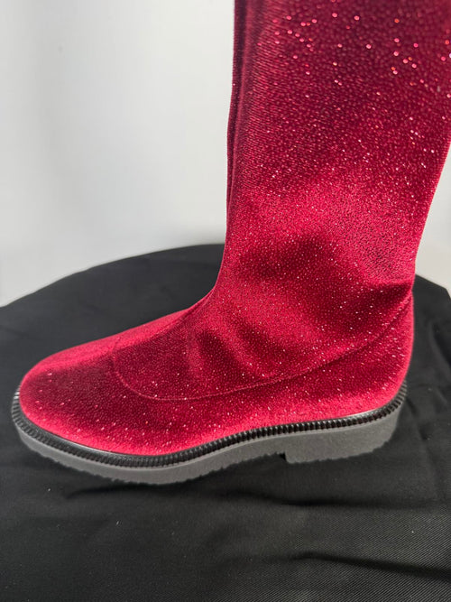 Giuseppe Zanotti Adrienne Bordeaux Velvet OTK Boots EU 34 US 4 Red Designer NWB