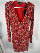 The Kooples Burning Flowers Mini Dress Size 1 (US S) Red Floral V-Neck NWT