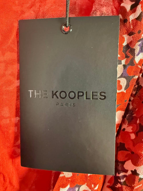The Kooples Burning Flowers Mini Dress Size 1 (US S) Red Floral V-Neck NWT