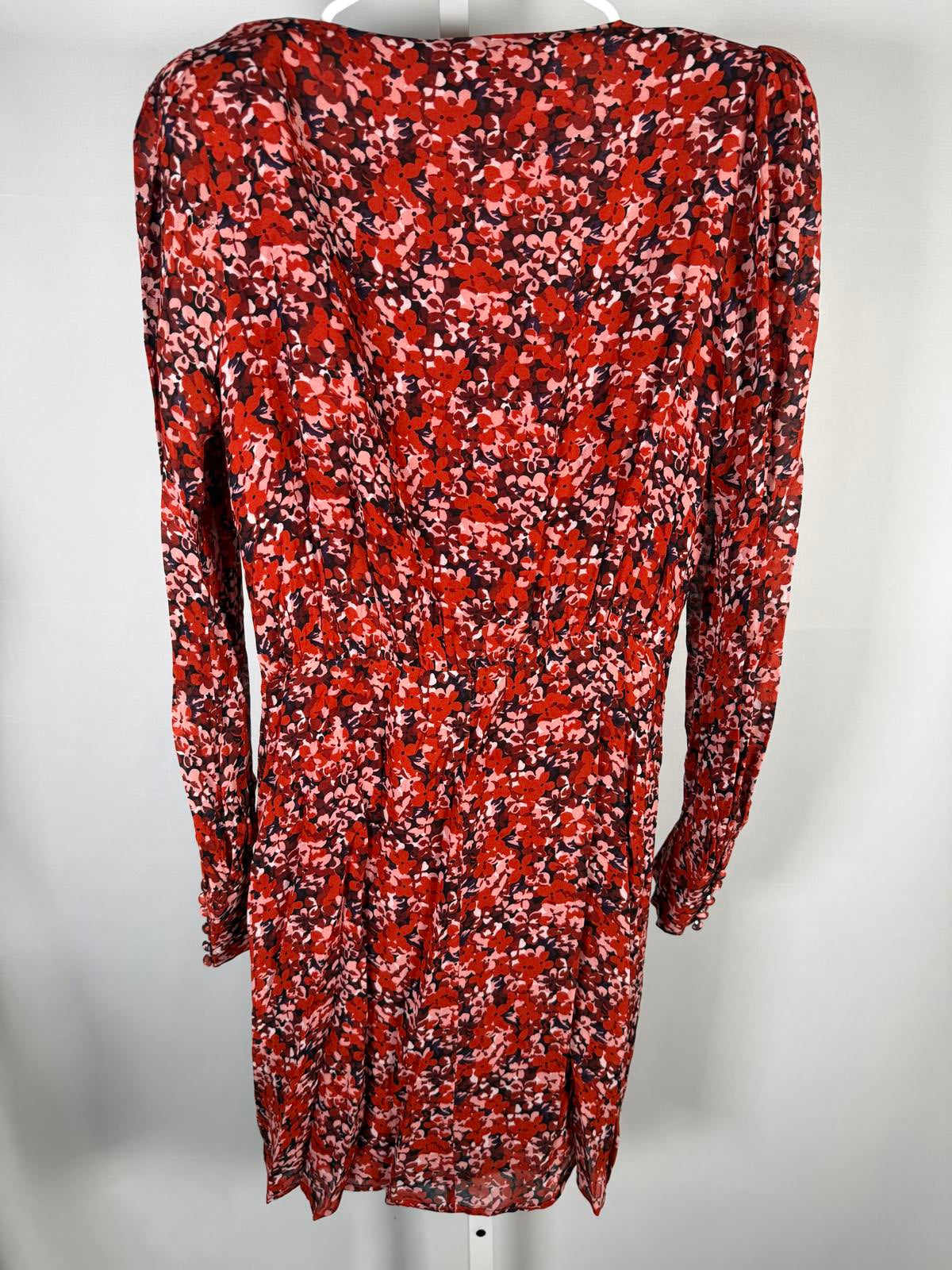 The Kooples Burning Flowers Mini Dress Size 1 (US S) Red Floral V-Neck NWT