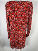 The Kooples Burning Flowers Mini Dress Size 1 (US S) Red Floral V-Neck NWT