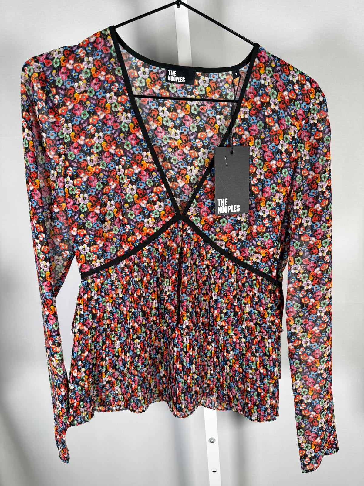 The Kooples Blazing Field Floral Tiered Top Size 0 (US XS) V-Neck NWT