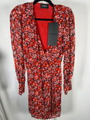The Kooples Burning Flowers Mini Dress Size 0 (US XS) Red Floral V-Neck NWT