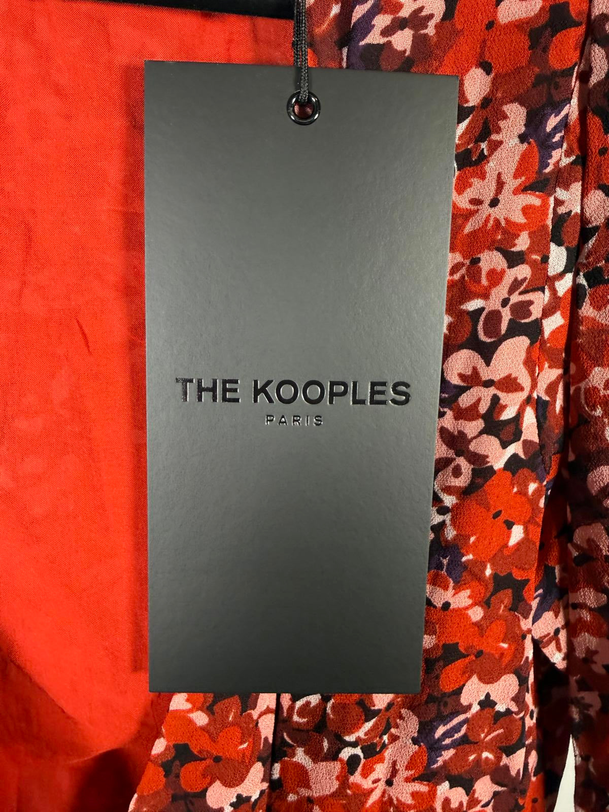 The Kooples Burning Flowers Mini Dress Size 0 (US XS) Red Floral V-Neck NWT