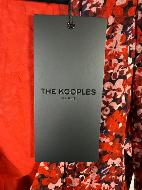 The Kooples Burning Flowers Mini Dress Size 0 (US XS) Red Floral V-Neck NWT
