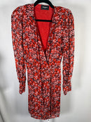The Kooples Burning Flowers Mini Dress Size 0 (US XS) Red Floral V-Neck NWT