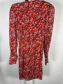 The Kooples Burning Flowers Mini Dress Size 0 (US XS) Red Floral V-Neck NWT