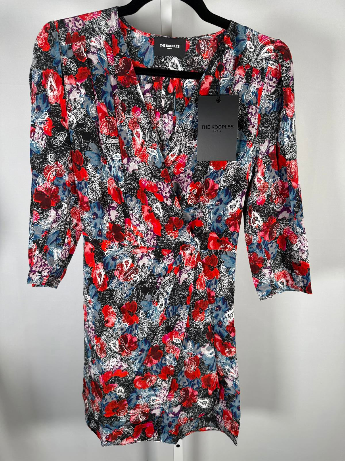 The Kooples Paisley Flowers Silk Mini Dress Size 1 (US S) Wrap V-Neck NWT