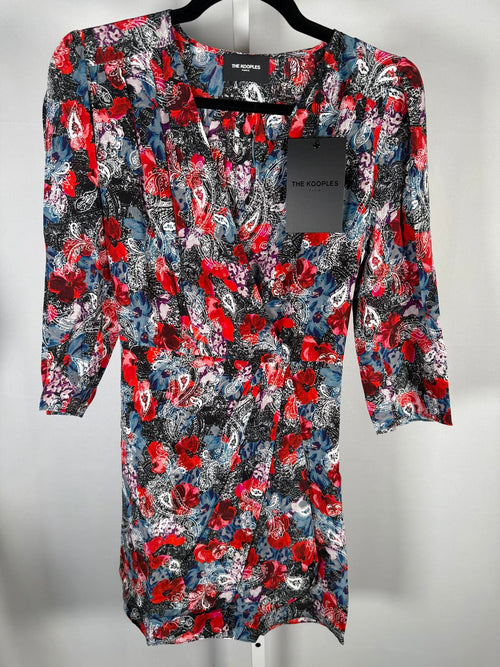 The Kooples Paisley Flowers Silk Mini Dress Size 1 (US S) Wrap V-Neck NWT