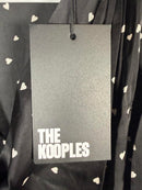 The Kooples Heart Print Tie Neck Blouse Size 0 (US XS) Black Sheer V-Neck NWT