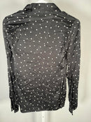 The Kooples Heart Print Tie Neck Blouse Size 0 (US XS) Black Sheer V-Neck NWT