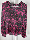 The Kooples Daisy Dots Silk Blouse Size US Medium FR 2 Black Pink NWT $215