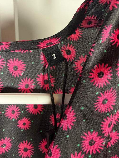 The Kooples Daisy Dots Silk Blouse Size US Medium FR 2 Black Pink NWT $215