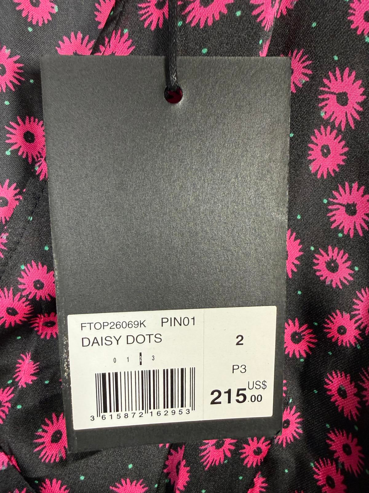 The Kooples Daisy Dots Silk Blouse Size US Medium FR 2 Black Pink NWT $215