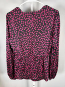 The Kooples Daisy Dots Silk Blouse Size US Medium FR 2 Black Pink NWT $215