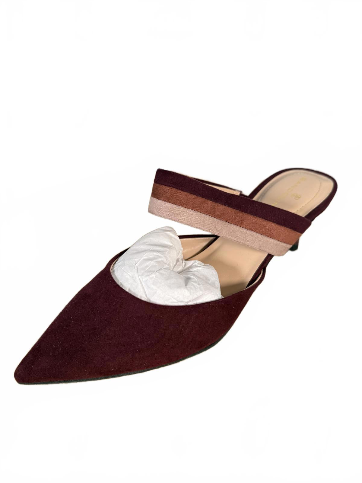 NWB Bandolino Women’s Faux Suede Pointed Toe Mule Heels Burgundy Multi Size 7