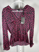 The Kooples Daisy Dots Silk Blouse Size 1 (US S) Black Pink NWT