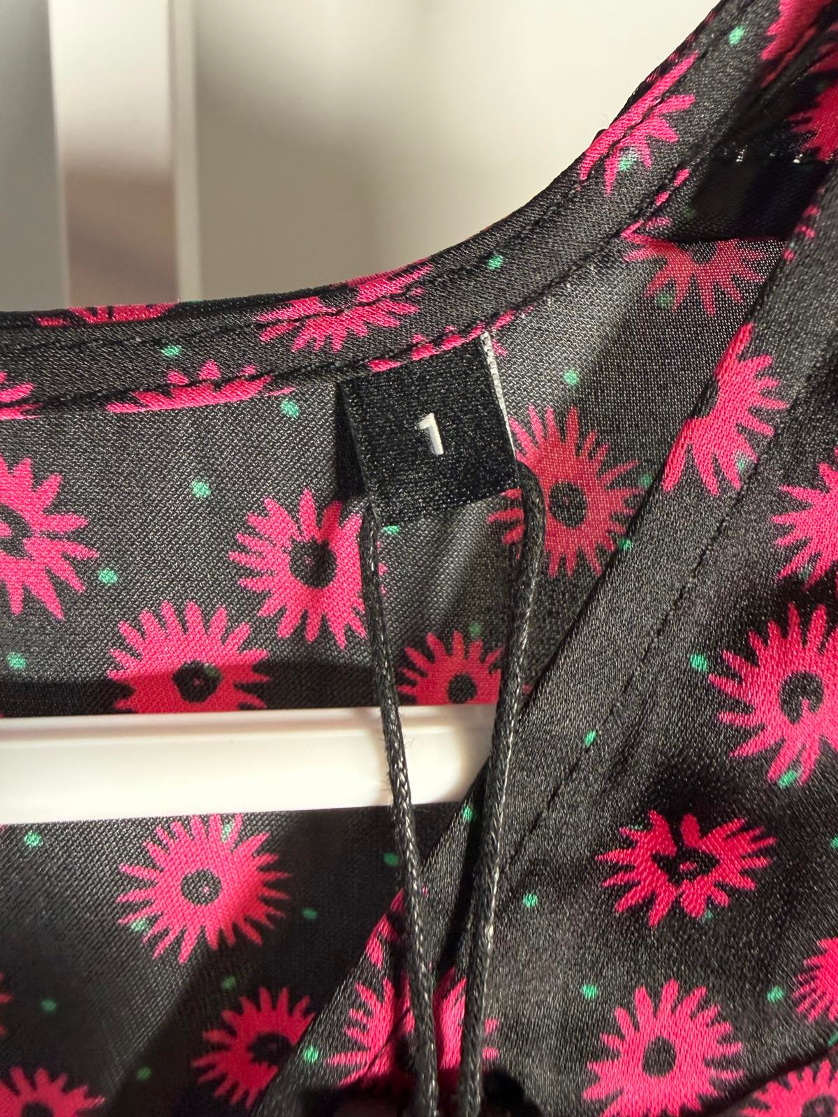 The Kooples Daisy Dots Silk Blouse Size 1 (US S) Black Pink NWT