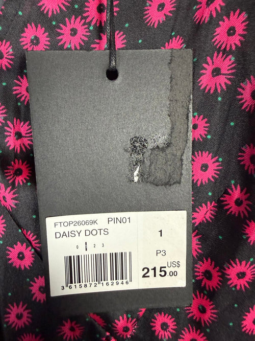 The Kooples Daisy Dots Silk Blouse Size 1 (US S) Black Pink NWT