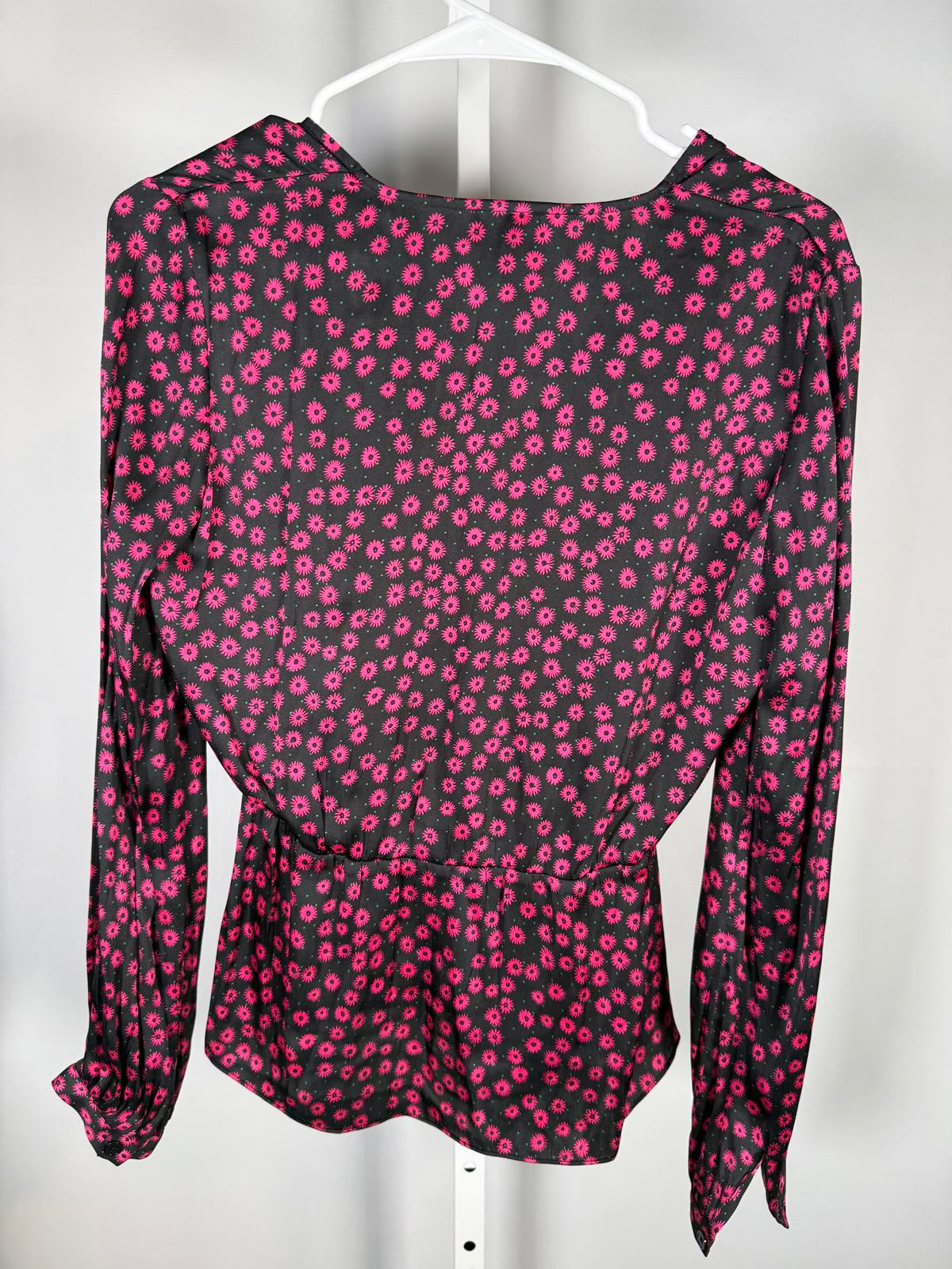 The Kooples Daisy Dots Silk Blouse Size 1 (US S) Black Pink NWT
