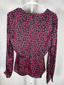 The Kooples Daisy Dots Silk Blouse Size 1 (US S) Black Pink NWT
