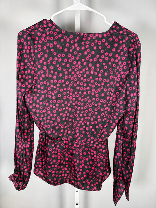 The Kooples Daisy Dots Silk Blouse Size 1 (US S) Black Pink NWT