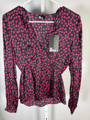 The Kooples Daisy Dots Silk Blouse Size 0 (US XS) Black Pink NWT