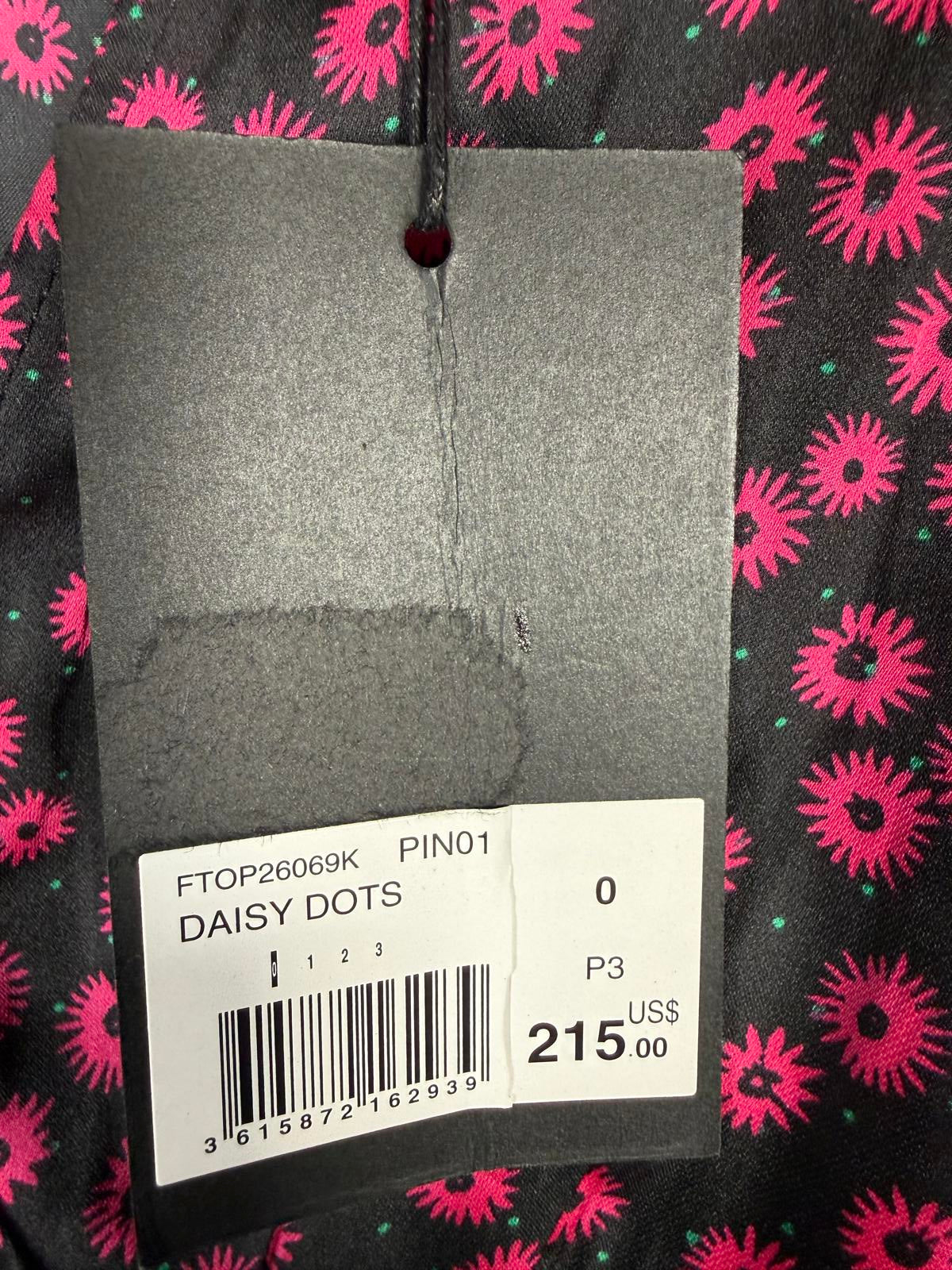 The Kooples Daisy Dots Silk Blouse Size 0 (US XS) Black Pink NWT