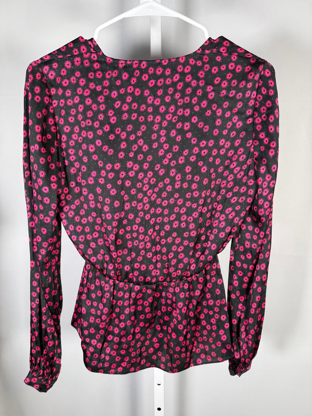 The Kooples Daisy Dots Silk Blouse Size 0 (US XS) Black Pink NWT