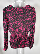 The Kooples Daisy Dots Silk Blouse Size 0 (US XS) Black Pink NWT