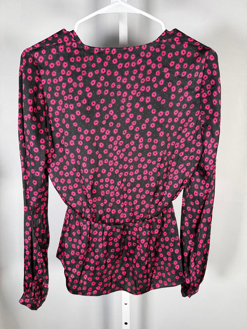 The Kooples Daisy Dots Silk Blouse Size 0 (US XS) Black Pink NWT