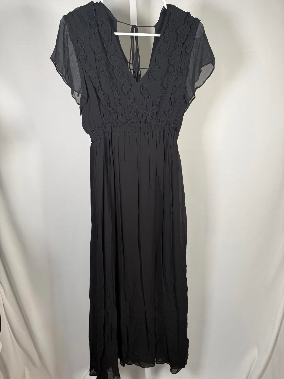 The Kooples Crazy Flounces Black Ruffle Maxi Dress Size 1 (US Small) NWT
